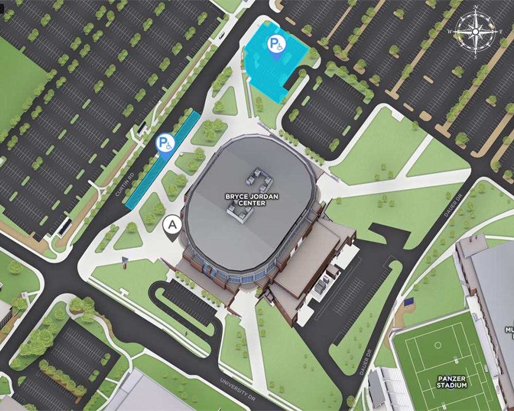 Map of parking and entry options for Bryce Jordan Center Satellite Elections Office in October 2020