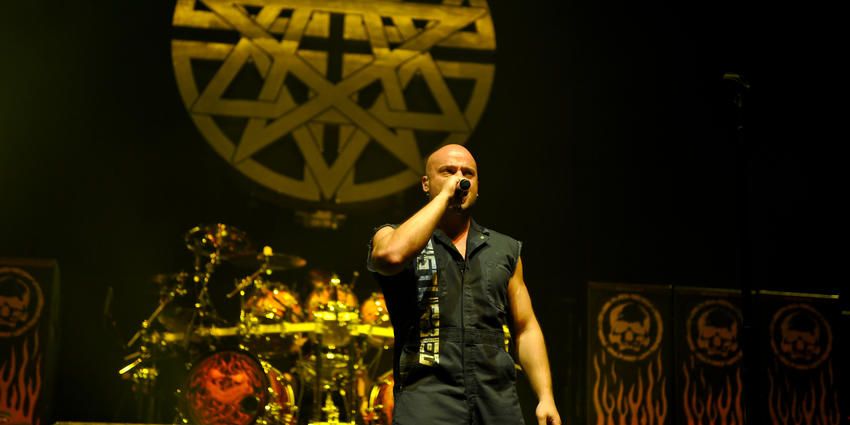 Chicago metal act, Disturbed, preforms on stage at the Bryce Jordan Center in 2009.