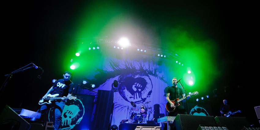 Band, Rise Against jams on stage at the Bryce Jordan Center in 2012.