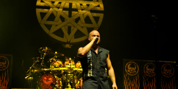 Disturbed preforms on stage at the Bryce Jordan Center in 2009.