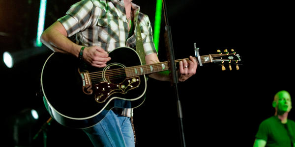 Jason Aldean plays his guitar for the sold out crowd at the Bryce Jordan Center in 2010.