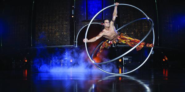 Acrobatic performance in rings during the Cirque du Soliel Dralion performance in 2014 at the BJC.