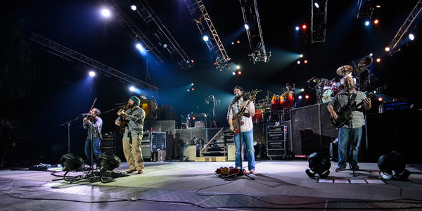 Zac Brown Band performs on stage for the audience at the Bryce Jordan Center in 2012.