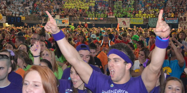 View of full dance floor and crowded seats during THON 2012 at the BJC.