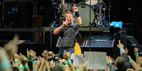 Bruce Springsteen sings on stage to the sold out crowd at the Bryce Jordan Center in 2012.