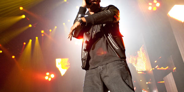 Jay-Z performs on stage at the Bryce Jordan Center in 2009.