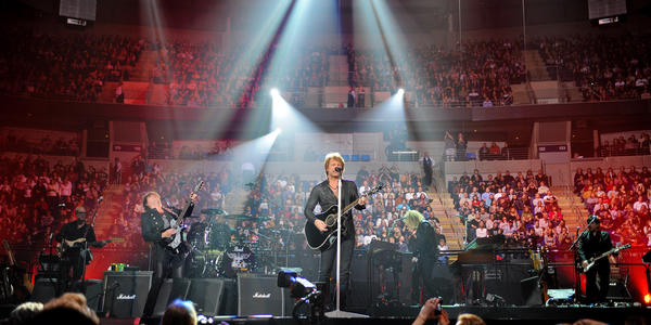 Bon Jovi on stage, kicked off their 2011 tour with this performance in front of the massive BJC audience.