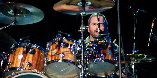 Brad Corrigan plays drums and sings during Dispatch concert at BJC in 2011.