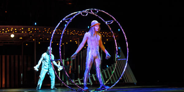 German wheel performer, the circular fusion of man inside a hollow metal wheel, captivates the BJC audience.