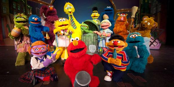 Entire cast of Sesame Street Live characters gathered on stage at the BJC in 2014.